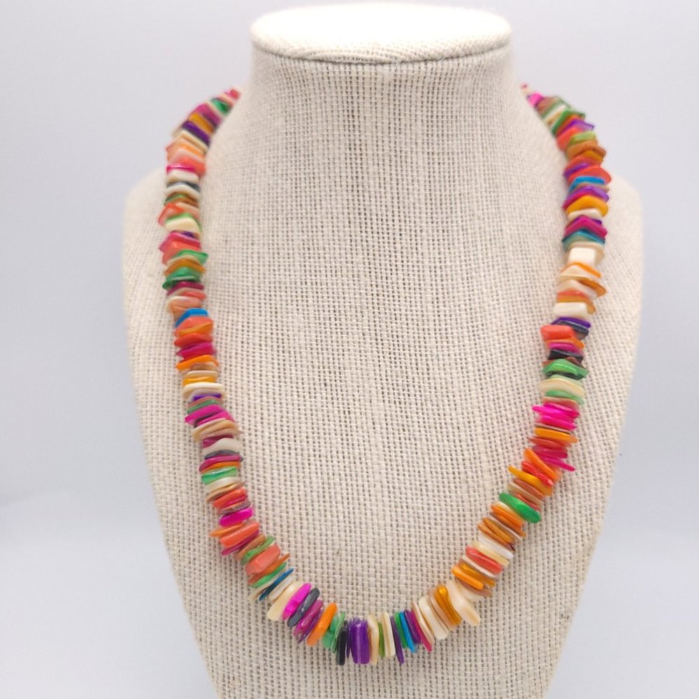 Vintage Bright Rainbow Multi-Color Mother of Pearl Necklace
